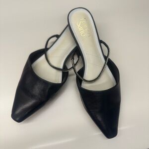 Franco Sarto Black Mules with Silver Accents